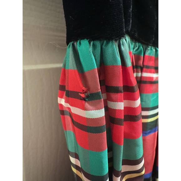 Holiday Party Dress Velvet Taffeta Tartan Plaid Teena Paige Vtg Xmas Jr Sz 7 - Picture 13 of 16